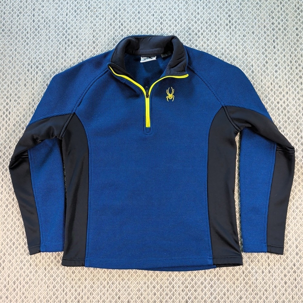 Spyder 1/4 Zip Pullover Ski Jacket Blue & Yellow Fleece Lined Ski Wear Large